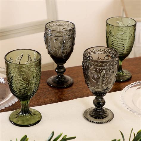 Set Of Four Vintage Embossed Coloured Wine Glasses By Dibor