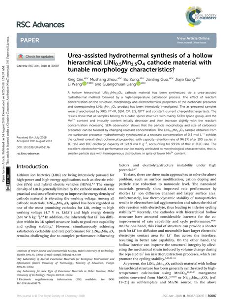 Pdf Urea Assisted Hydrothermal Synthesis Of A Hollow Hierarchical