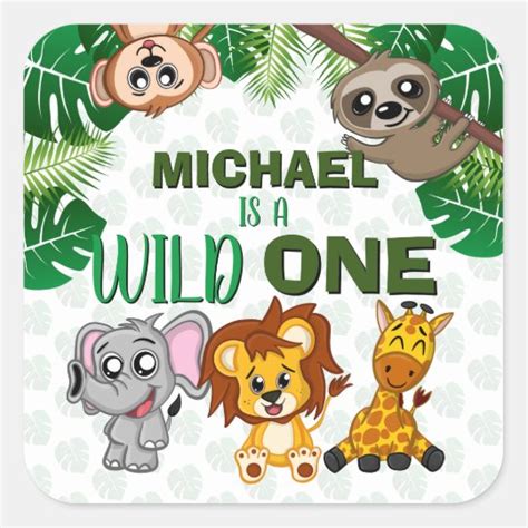 Cute Wild One Jungle Safari Animals First Birthday Square Sticker