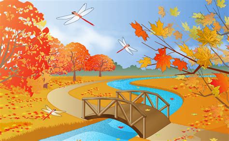 「紅葉と秋の空風景が広がる公園 背景」イラスト素材 超多くの無料かわいいイラスト素材