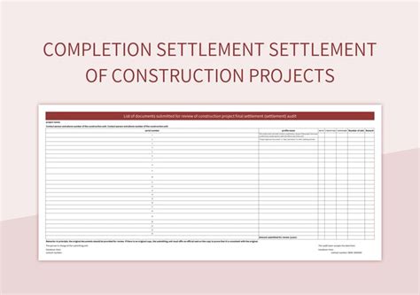 Completion Settlement Settlement Of Construction Projects Excel