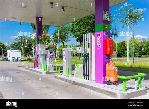 Poznan Poland Sep 01 2021 A Fuel Pumps Of A Colorful Gas Station