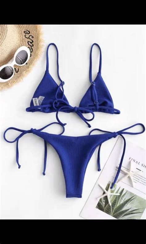 Zaful Ribbed String Bikini Set In Royal Blue Women S Fashion Swimwear