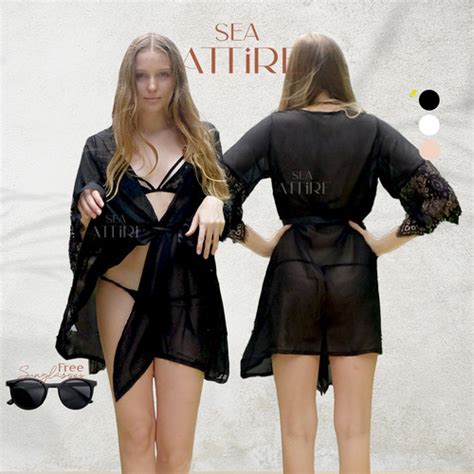 Jual Swimsuit Transparant Bikini Pantai Holiday All Size Import Renda Putih Jakarta Barat