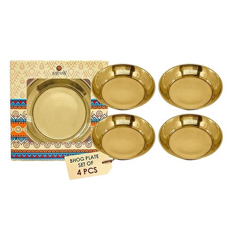 Buy Satvik 4 Pc Set Of Brass Bhog Thali Pooja Accessories Laddu Gopal