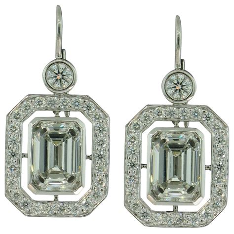 Emerald Cut Diamond Earrings in Platinum at 1stDibs