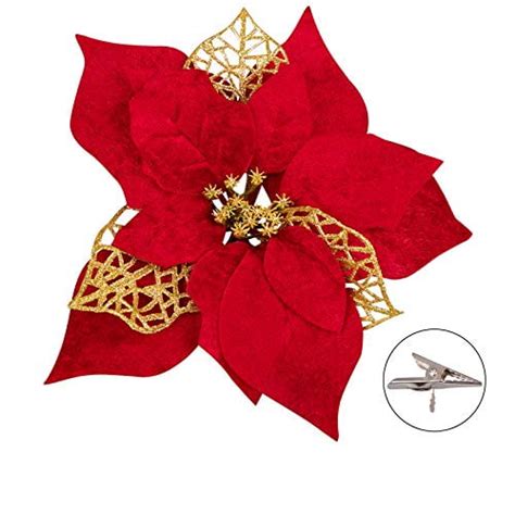 Pieces Christmas Glitter Poinsettia With Clips Christmas Poinsettia