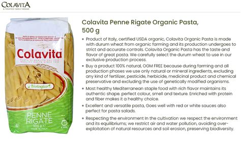 Colavita Penne Rigate Organic Pasta Pouch 500 G Amazon In Grocery