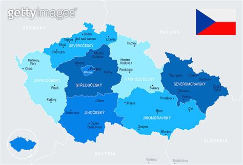 Czech Republic Map And Flag Detailed Vector Illustration