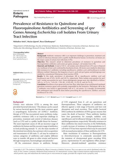 Pdf Prevalence Of Resistance To Quinolone And Fluoroquinolone