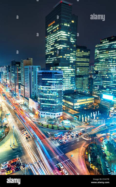 The Skyscrapers Of The Gangnam District At Night In Seoul South Korea