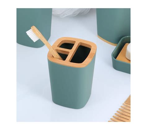 Porte Brosse à Dents Vert Sauge Avec Couvercle Bambou Distributeur