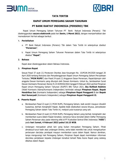 Tata Tertib Rapat Umum Pemegang Saham Tahunan Pt Bank Rakyat Indonesia