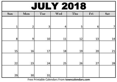 Printable July 2018 Calendar