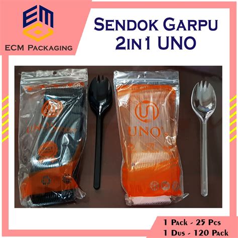 Jual Sendok Garpu Makan Hitam Bening UNO 25pcs SENDOK PLASTIK 2in1