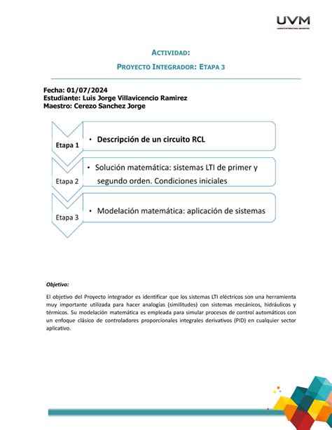 PIE3 ACTIVIDAD PROYECTO INTEGRADOR ETAPA 3 Fecha 01 07 Estudiante