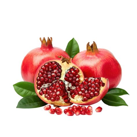 Vibrant Half Slice of Two Ripe Pomegranates with Leaf for Healthy