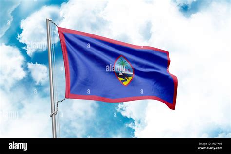 Guam Flag Waving On Sky Background 3D Rendering Stock Photo Alamy