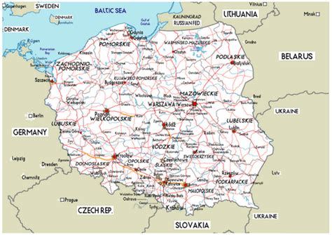 Detailed Road Map Of Poland Poland Road Map