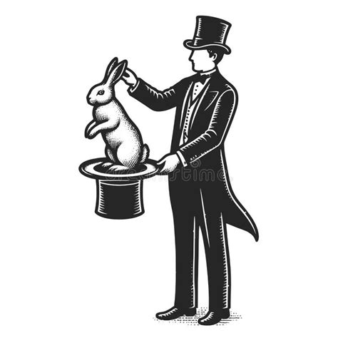 Magician Pulling Rabbit Hat Vintage Illustration Stock Illustration