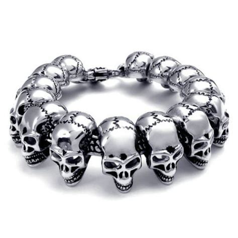 Men S Heavy Punk Gothic Rocker Biker Skull Chain Stainless Steel