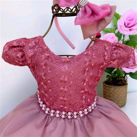 Vestido Rose Nude Daminha Noivinha 1 A 12 Tiara Elo7