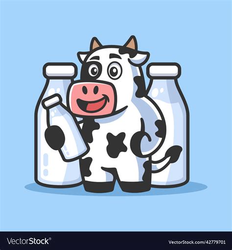 Cartoon Cow With Milk Bottle Royalty Free Vector Image