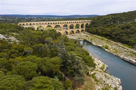 Aerial View Pont Du Gard Ancient Roman Aqueduct Bridge Stock Photos ...