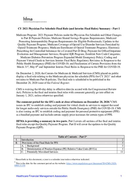 Fillable Online Cy 2021 Physician Fee Schedule Final Rule And Interim