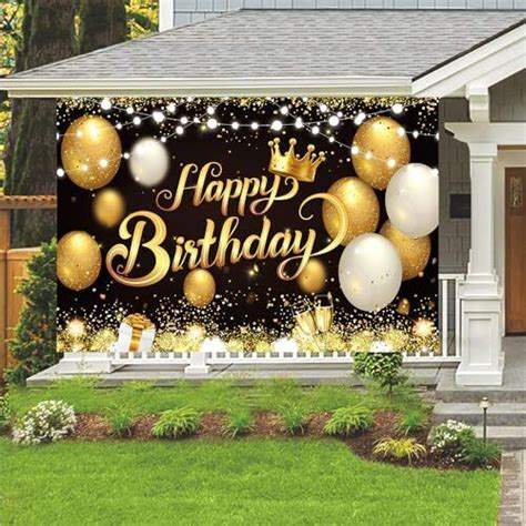 Yinqin 180x120 Cm Happy Birthday Backdrops Cloth 71x47 In Glitter Black Gold Ebay