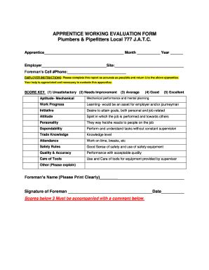 Fillable Online Apprentice Working Evaluation Form Fax Email Print