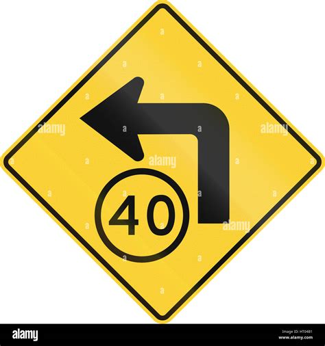 United States MUTCD Road Sign Curve With Advisory Speed Limit Stock