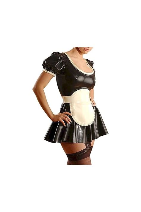 Latex Naturel Manches Courtes Bouffantes Noires Et Blanches Robe Se