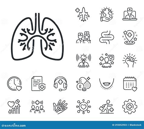 Lungs Line Icon Pneumonia Disease Sign Online Doctor Patient And