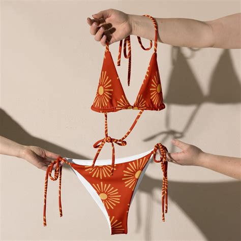 Womens Bikini Teen Burnt Orange Bikini Two Piece Swimwear Plus Size Recycle String Cheeky
