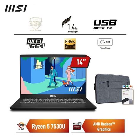 Promo MSI Modern 14 C7M Ryzen 5 7530U 8GB SSD 512GB 14 FHD W11 OHS