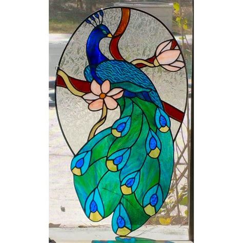 Hand Crafted Stained Glass Peacock Hanging Panel by A Glass Menagerie ...