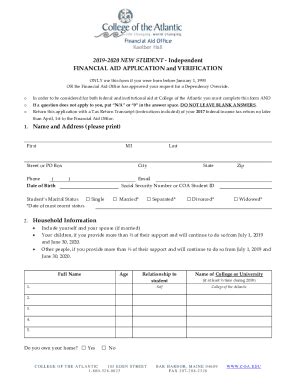 Fillable Online FINANCIAL AID APPLICATION And VERIFICATION Fax Email