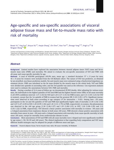 Pdf Age‐specific And Sex‐specific Associations Of Visceral Adipose