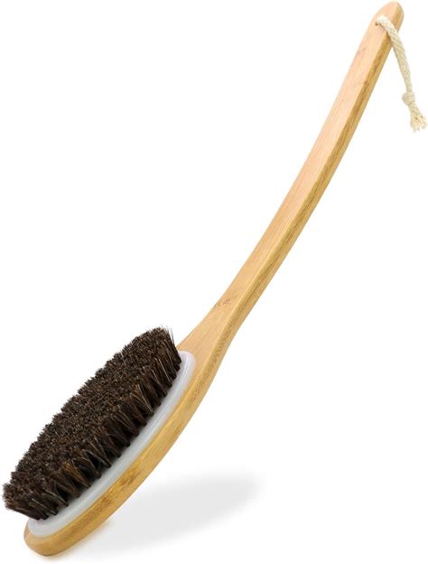 Haysna Natural Bristle Bath Brush 17 7inch Bamboo Curved Long Handle Shower Brush