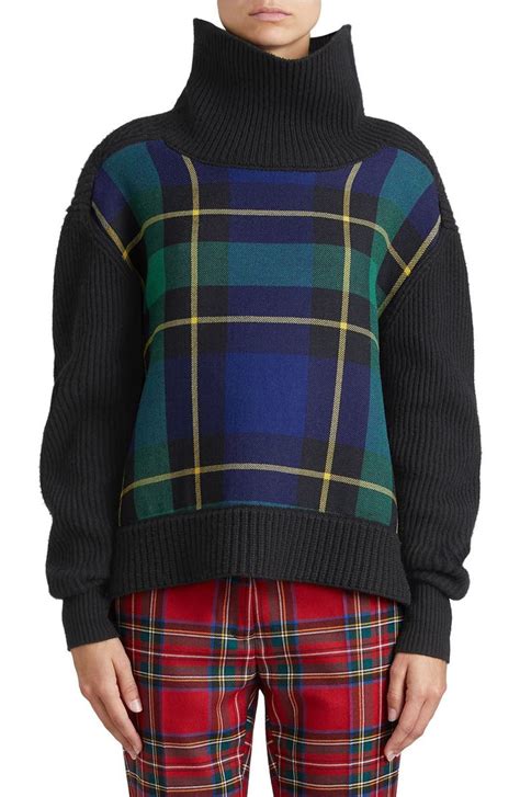 Burberry Fiora Check Wool And Cashmere Turtleneck Sweater Nordstrom