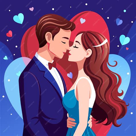 Ilustración De Amor Entre Una Pareja Que Se Besan Vector Premium