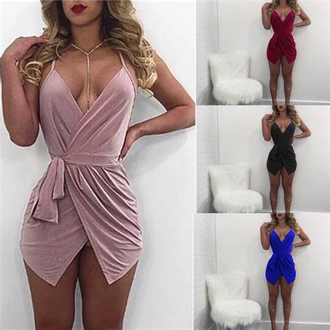 2017 Women Bodycon Sexy Club Party Spaghetti Strap Dress Asymmetrical Sashes Mini Solid Empire