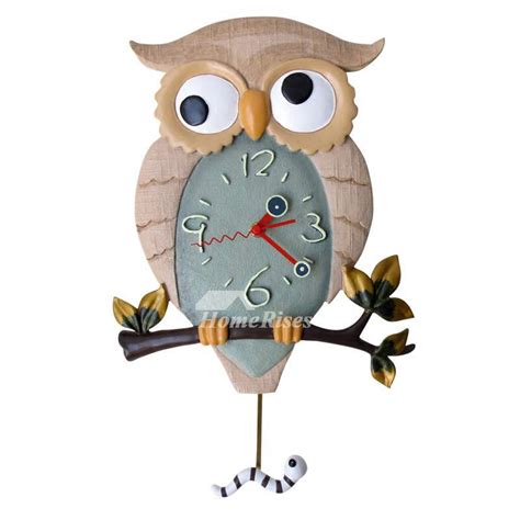 Funny Wall Clocks Owl Pendulum Luminous Battery Operated Silent