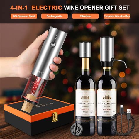 Electric Wine Openers Set With Wooden Case One Click Automatic Electric