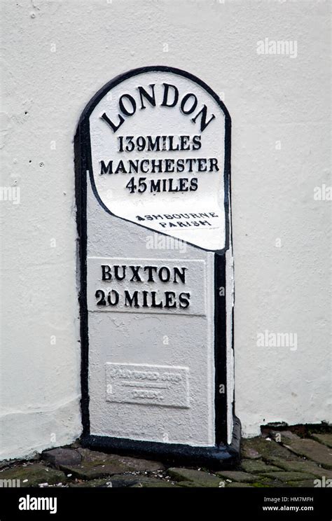 Milestone showing the distance to London Derby Buxton and Manchester ...