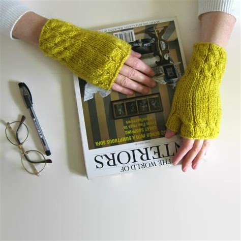 Yellow Fingerless Gloves Hand Knitted With Wool