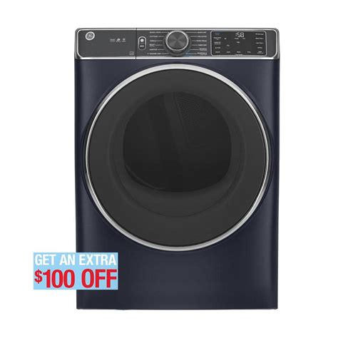 Ge 78 Cu Ft Smart Sapphire Blue Stackable Electric Dryer With Steam And Sanitize Cycle