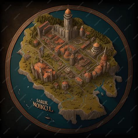 Premium AI Image | Medieval kingdom 3D round map volumetric city map of