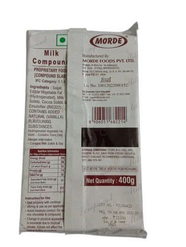 Rectangle Slab Morde Milk Compound Chocolate Packaging Size 400g At